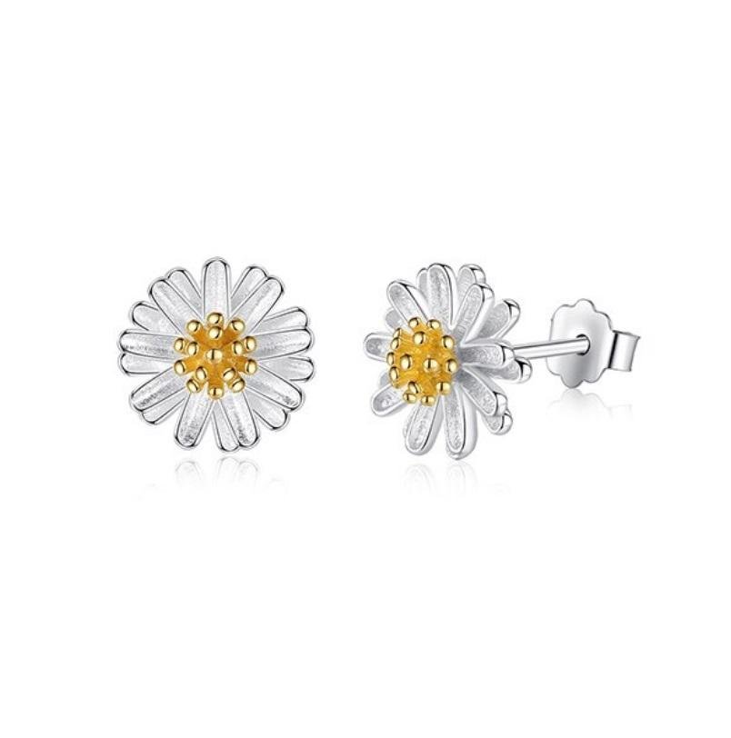 Diskreta 925 Stämplade Sterling SILVER stiftörhängen blommor tusensköna pläterad