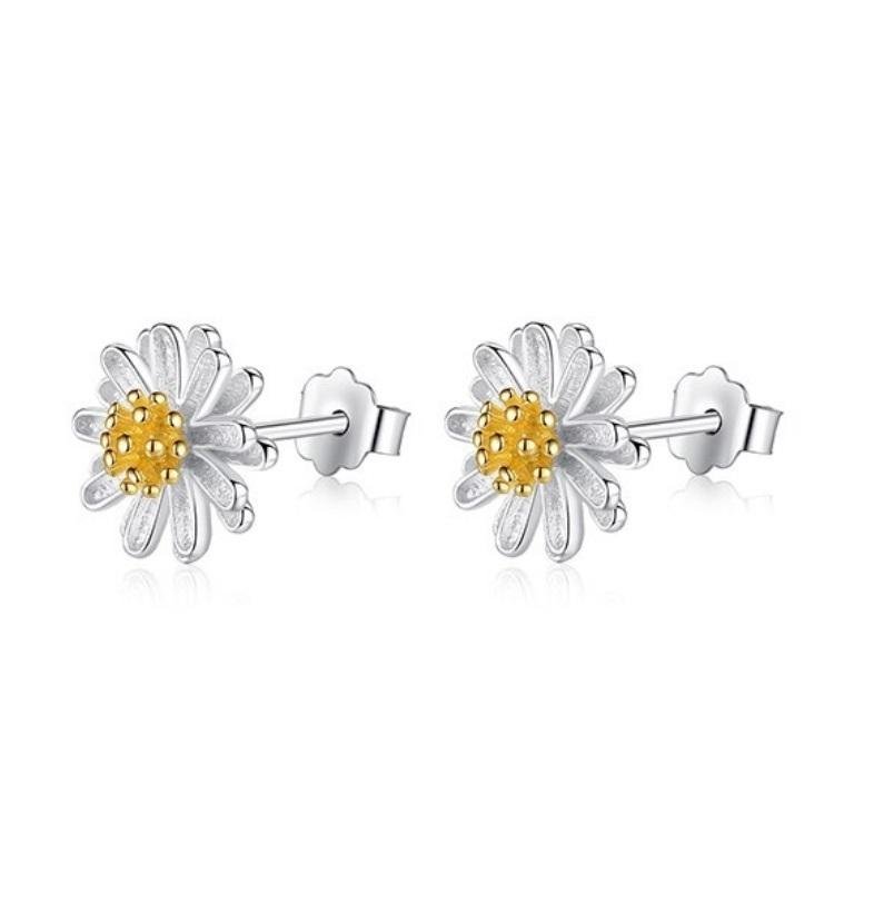 Diskreta 925 Stämplade Sterling SILVER stiftörhängen blommor tusensköna pläterad