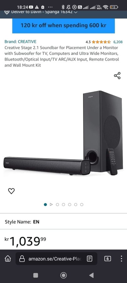 Soundbar hemma bio ordinarie pris 1039kr