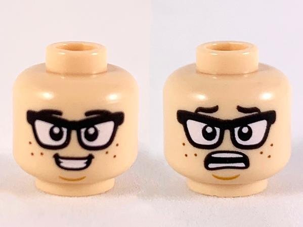 Minifigure Head Dual Sided Black Eyebrows and Glasses - LEGO - 3626cpb2443