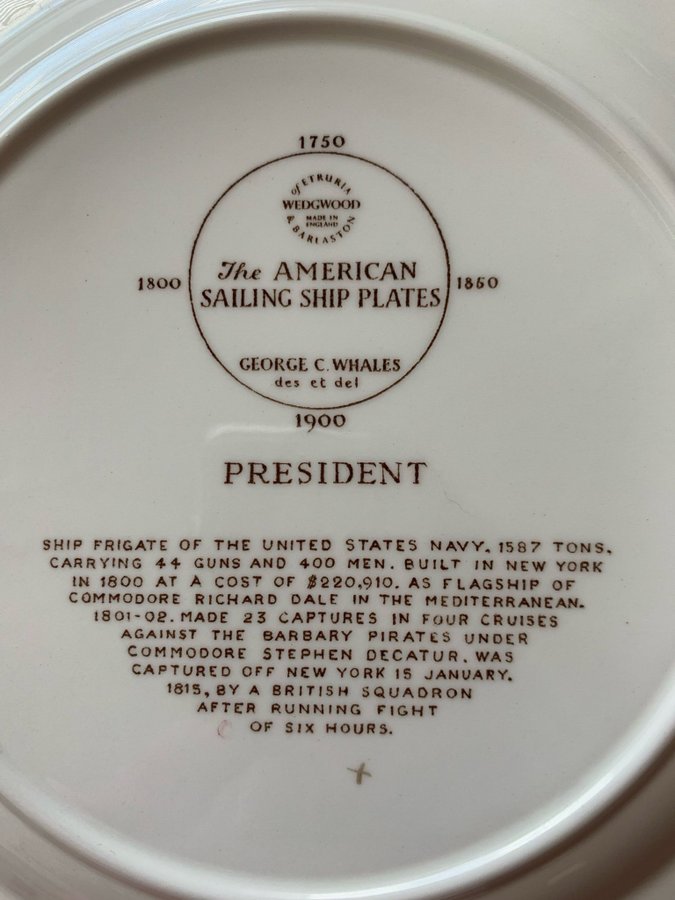 Wedgwood The American Sailing Ship Plates - President