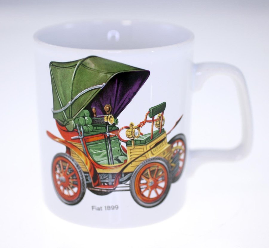 Fiat 1899 vintage porcelain car themed mug circa 1980s-NEW (Weight: 258g)