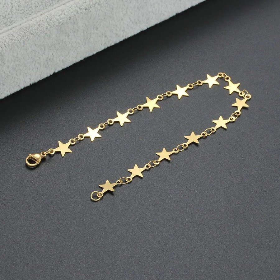 14 K guldpläterad armband rostfritt stål stjärnor Nickelfri stl 19+4 cm stars