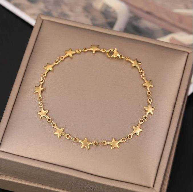 14 K guldpläterad armband rostfritt stål stjärnor Nickelfri stl 19+4 cm stars