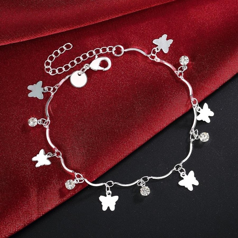 Elegant Sterling silver armband 925 stämplad fjärilar kristall berlock pläterad