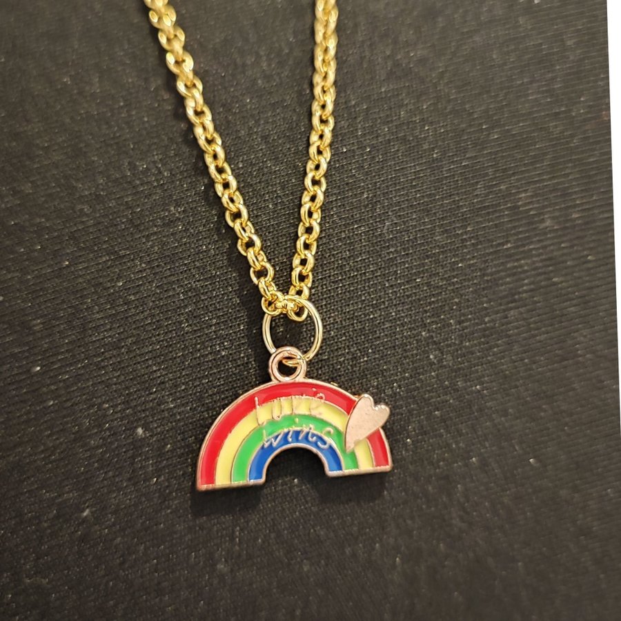 Guldig halsband regnbåge love gay lgbt hbtq med hänge kedja present julklapp