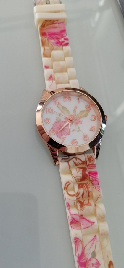 Klocka Armbandsur Dam Blommor Rosa Guld