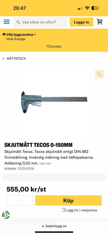 SKJUTMÅTT TECOS 0-150MM.