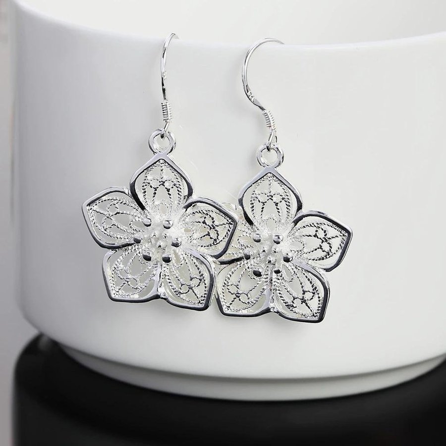 Fina Sterling silver blomma örhängen 925 stämpel vår blommor pläterad blåsippor