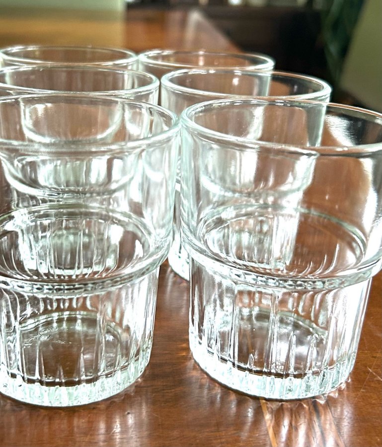 6 Stapelbara frukostglas Duralex France okrossbart Retro glas