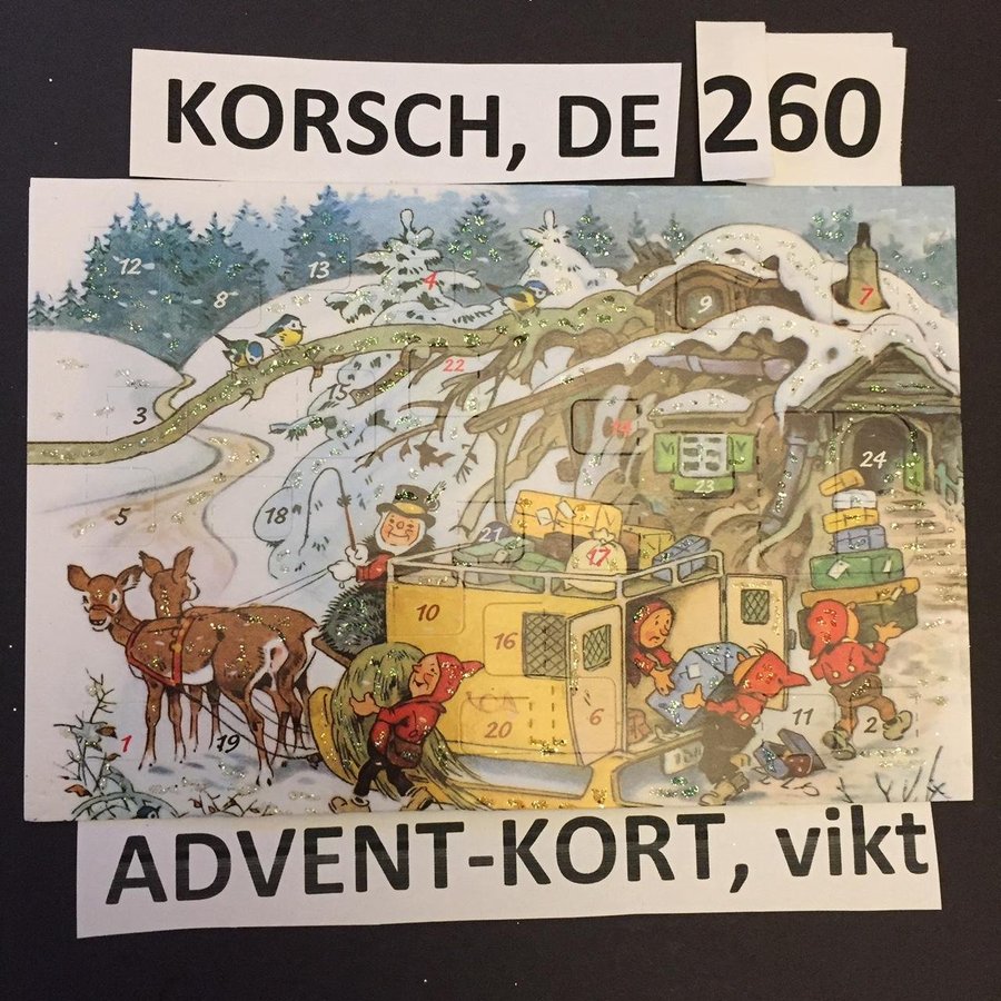 Adventskalender KORSCH 260V Postdiligens.1990-2006. Vykort=12x17c12x17cm