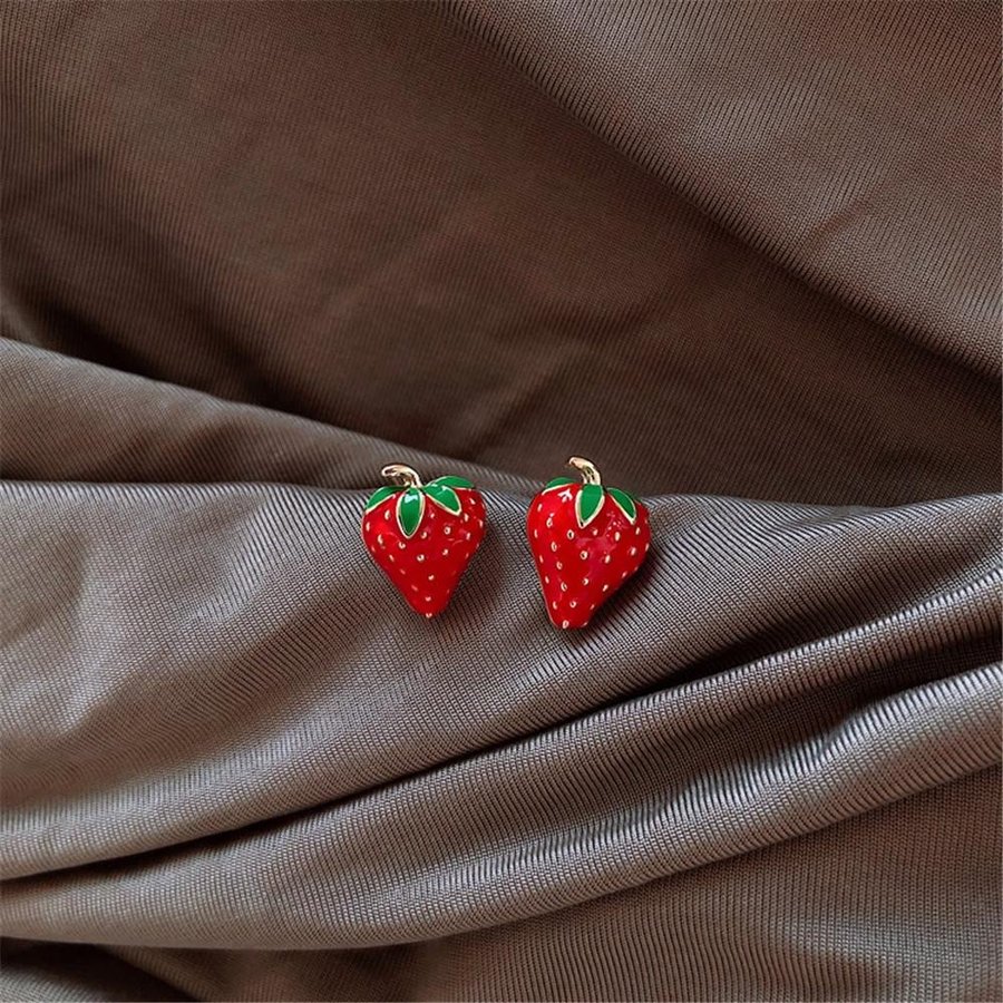 Unika Söta guld färg jordgubbe örhängen smultron jordgubbar sommar röd frukt
