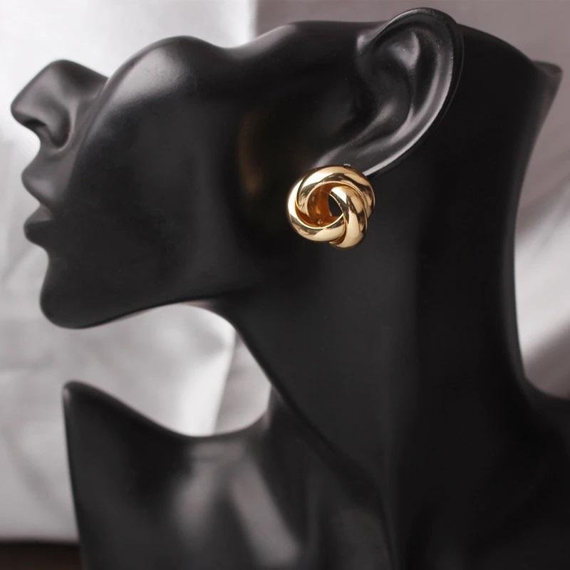 Eleganta stora guld plätering knut örhängen stiftörhängen pluppar studs trendiga