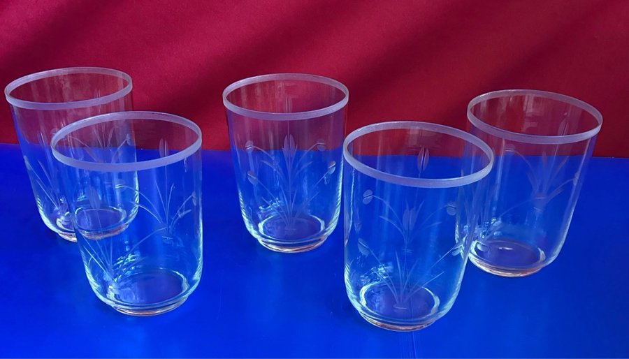 5 st slipade selterglas vattenglas glas från svenskt glasburk Åfors?