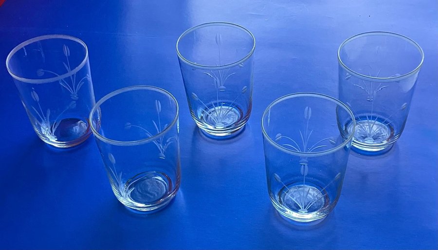 5 st slipade selterglas vattenglas glas från svenskt glasburk Åfors?