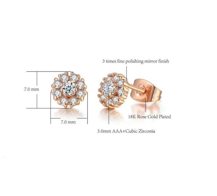 14K ROSÉGULD pläterade örhängen cubic zirconia CZ röd guld stiftörhängen blomma