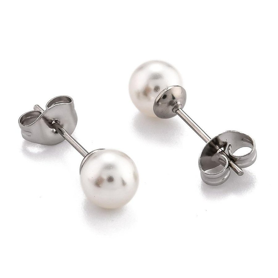 REA___REA___Studs Örhängen i 316L stål med c:a 6 mm vit pärla