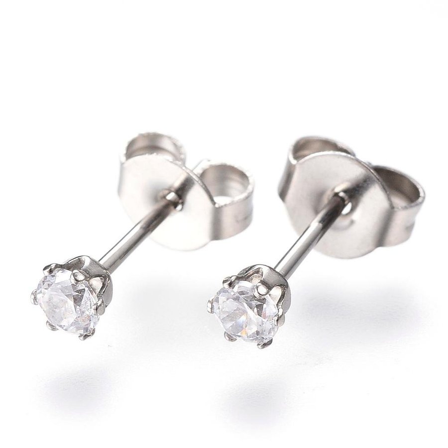 REA___REA___Studs Örhängen i Rhodiupläterad 316Lt stål med 3 mm CZ