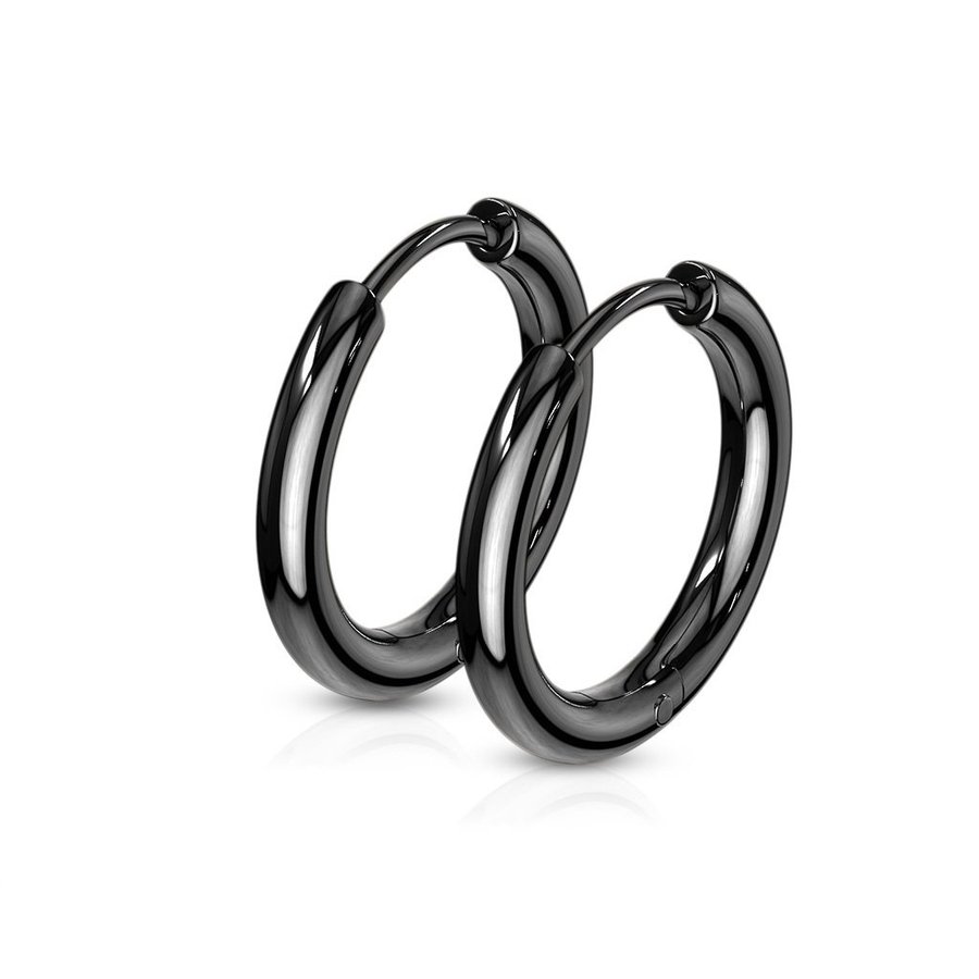 REA___REA__1 Par 10mm Hoops örhängen i Svart 316L stål