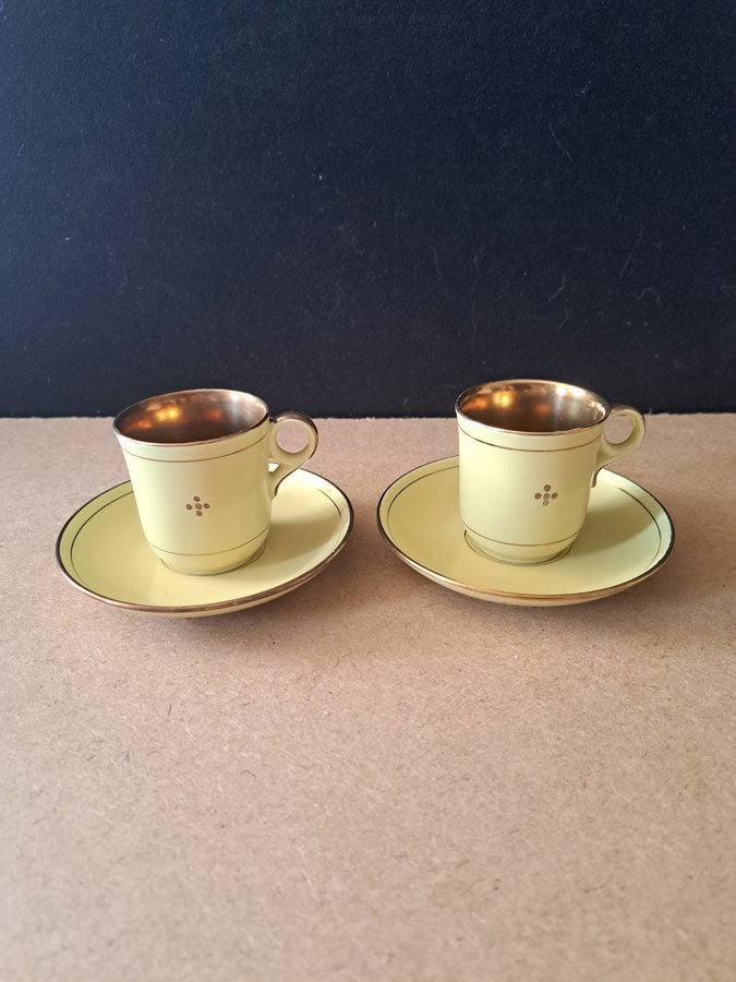 Antik Gefle 2 st kaffekoppar +fat med 24 karat  guld  Sweden