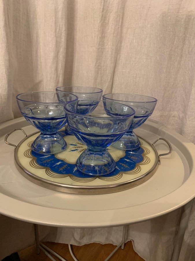 Rund serverings bricka Art Deco  plåt glas och metall