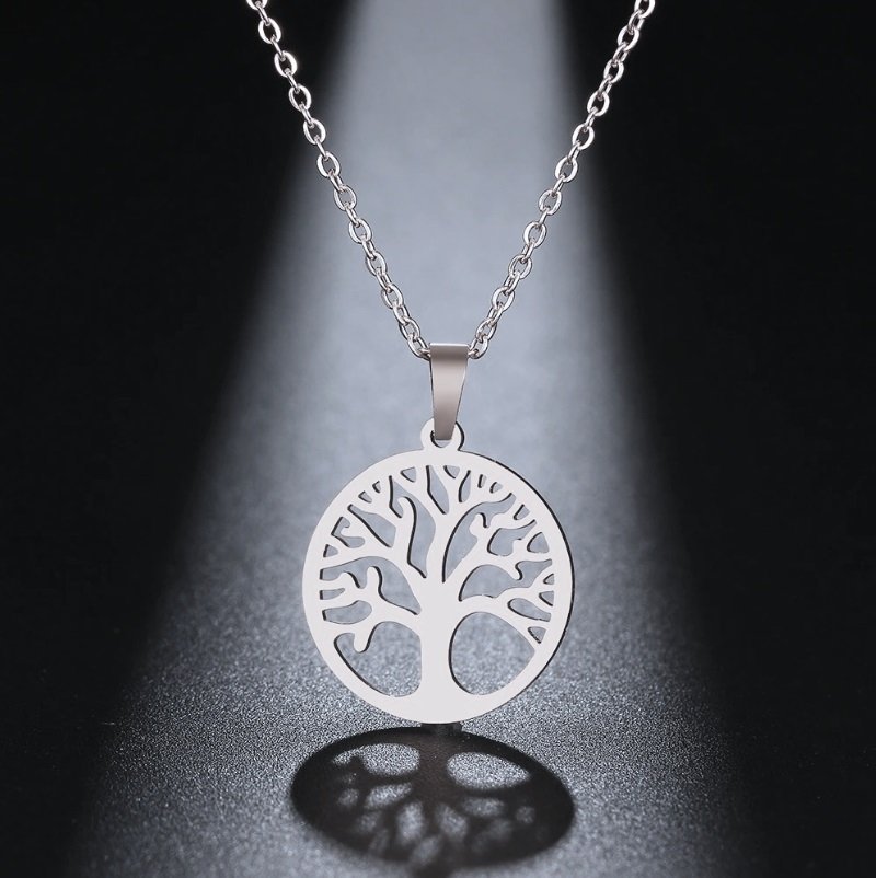 Elegant halsband Livets träd silverpläterad stål natur tree of love nickelfritt