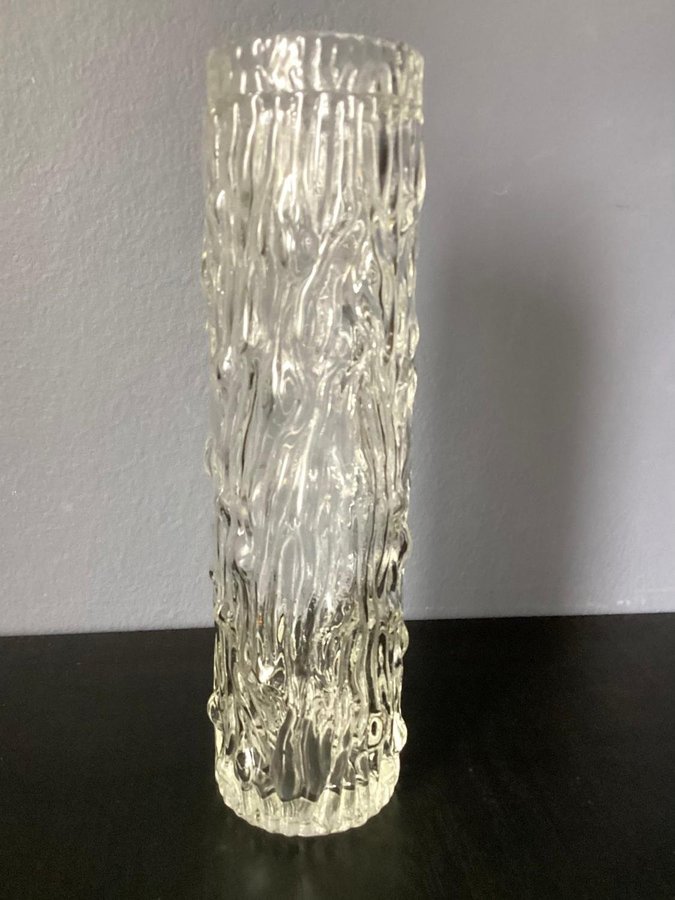 Vintage Retro Glasvas med bark eller is mönster Glas Vas