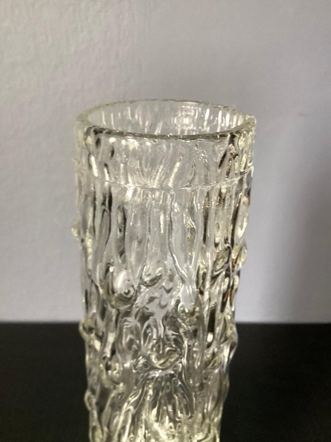 Vintage Retro Glasvas med bark eller is mönster Glas Vas