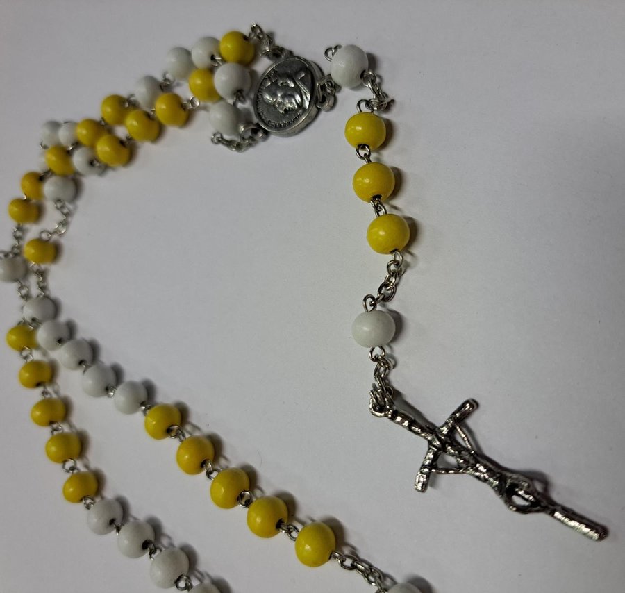 Handmade Rosary Religiöst radband gul och vit med Jesus Kristus