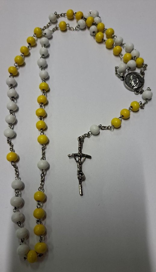 Handmade Rosary Religiöst radband gul och vit med Jesus Kristus