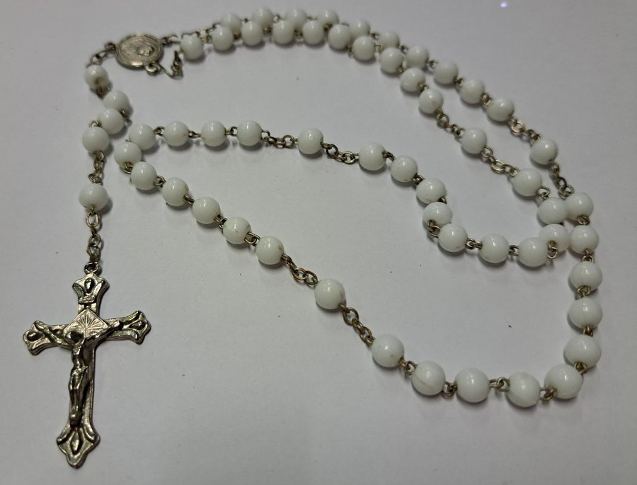 Handmade Rosary Religiöst radband Vit med Jesus Kristus