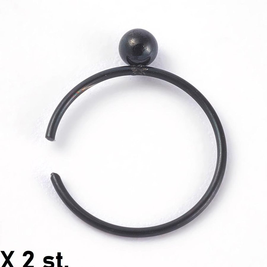 REA__REA__2x9 mm Piercing ring i Svart 316L stål med 2 mm kula