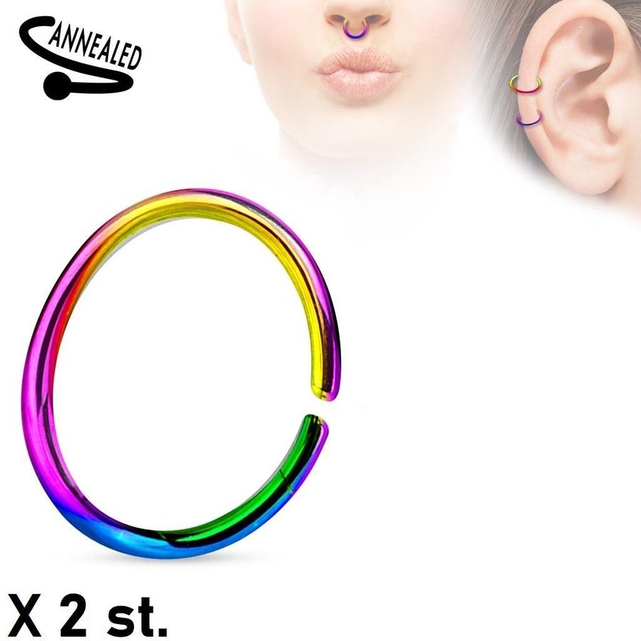 REA__REA__2x8 mm Piercing ring i Painbow 316L stål 18G=1mm tjock