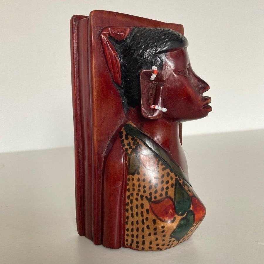 Bokstöd Kvinna Afrika Handmålad Inredning Vintage Retro Book