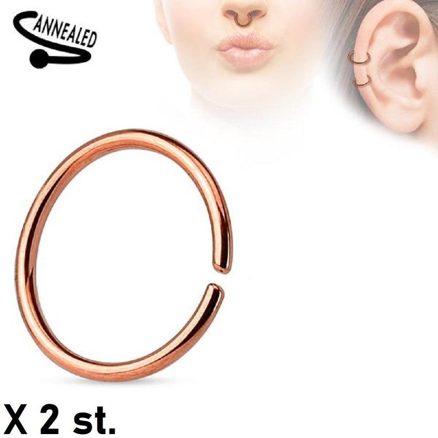 REA__REA__2x10 mm Piercing ring i Roseguld 316L stål 14GA=2mm tjock