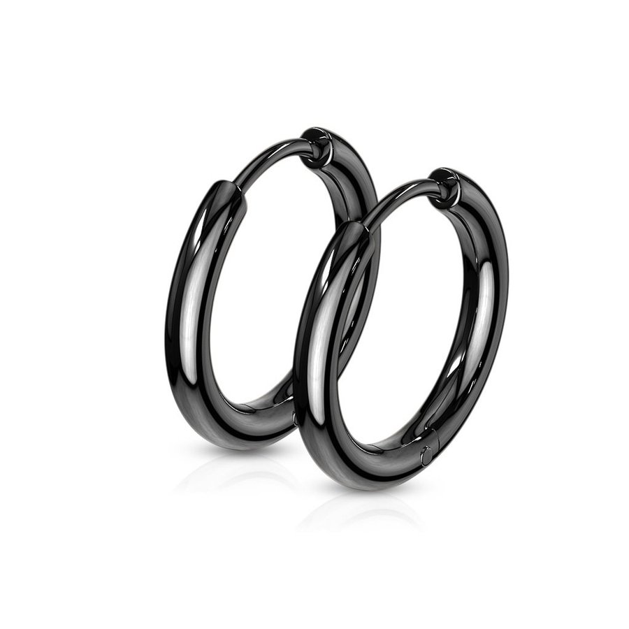 REA___REA___1 Par12 mm Hoops örhängen i Svart 316L stål