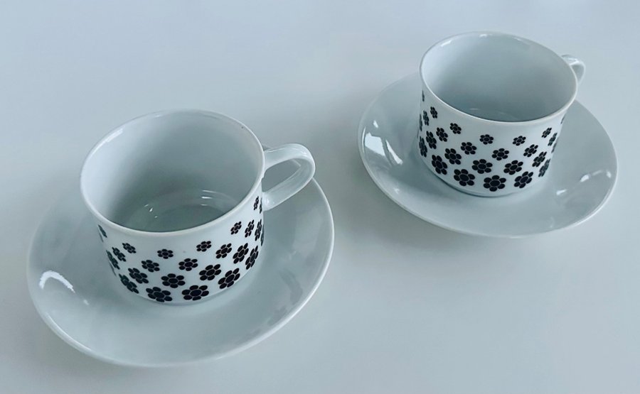 Kaffekoppar 2st Freiberger Porzellan Design Porslin Koppar Brun blomma Retro GDR