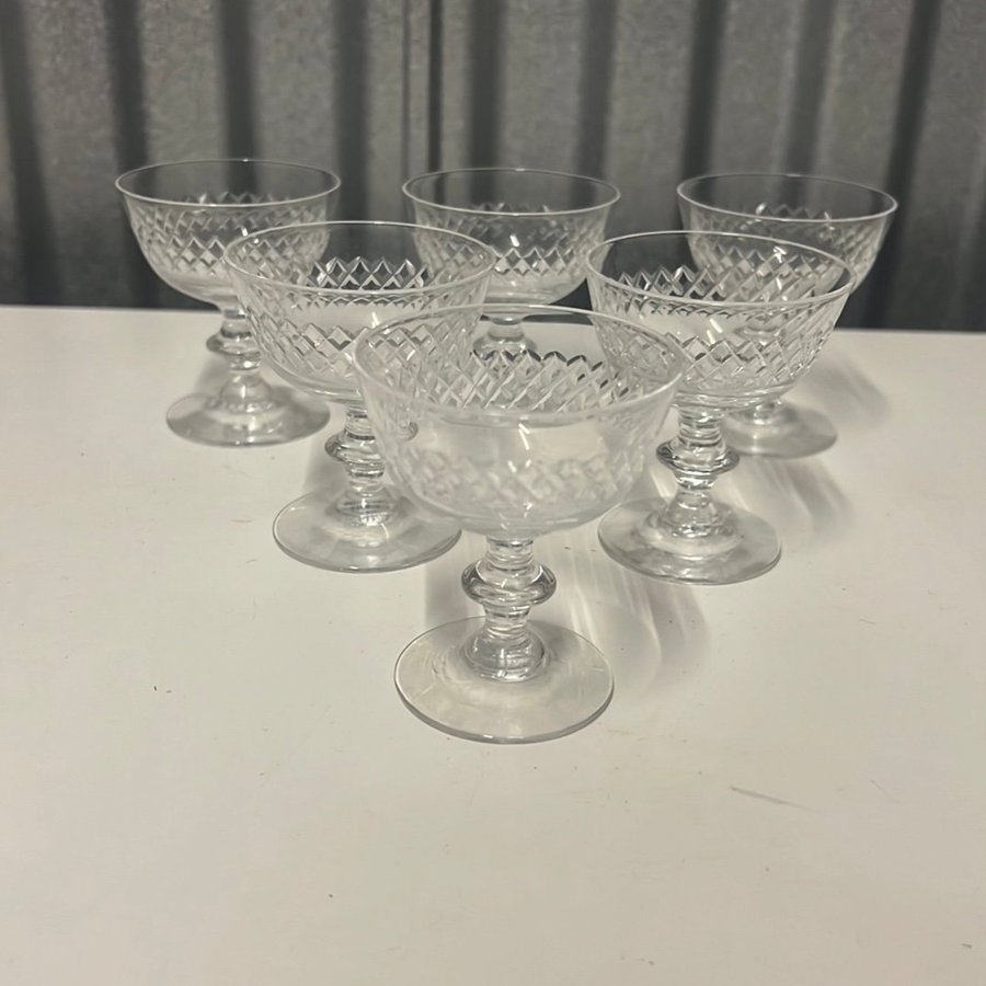 LIKÖRGLAS, 6 st, glas, "Diamant", Vicke Lindstrand, Kosta.