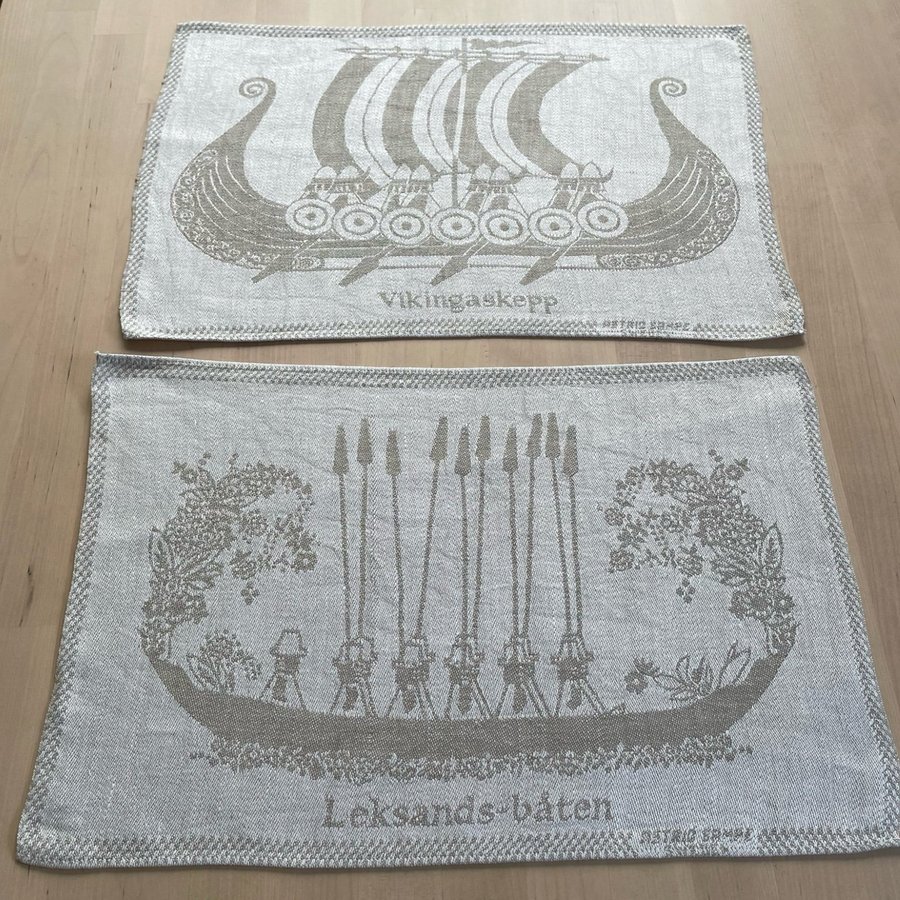 Bordstabletter i linnetyg vikingaskepp svensk design Astrid Sampe