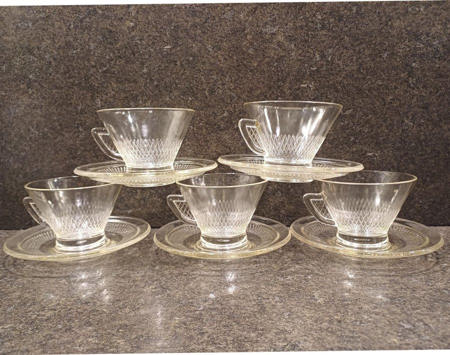 5 te/kaffekoppar i glas India Göte Augustsson NIFE Jugnerbolaget 1950 tal