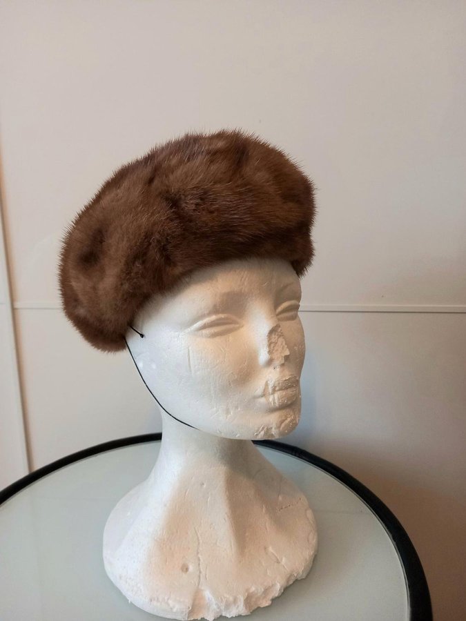 Vintage brun äkta mink päls minpäls basker pälsmössa päls mössa hatt