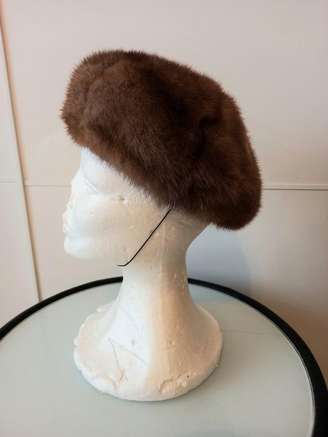 Vintage brun äkta mink päls minpäls basker pälsmössa päls mössa hatt