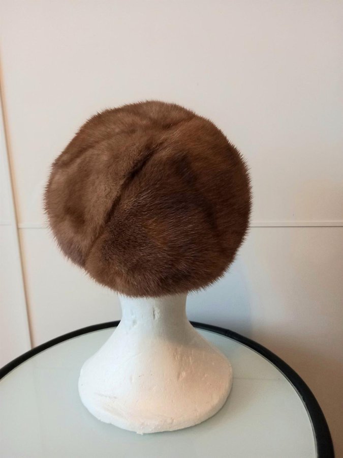 Vintage brun äkta mink päls minpäls basker pälsmössa päls mössa hatt