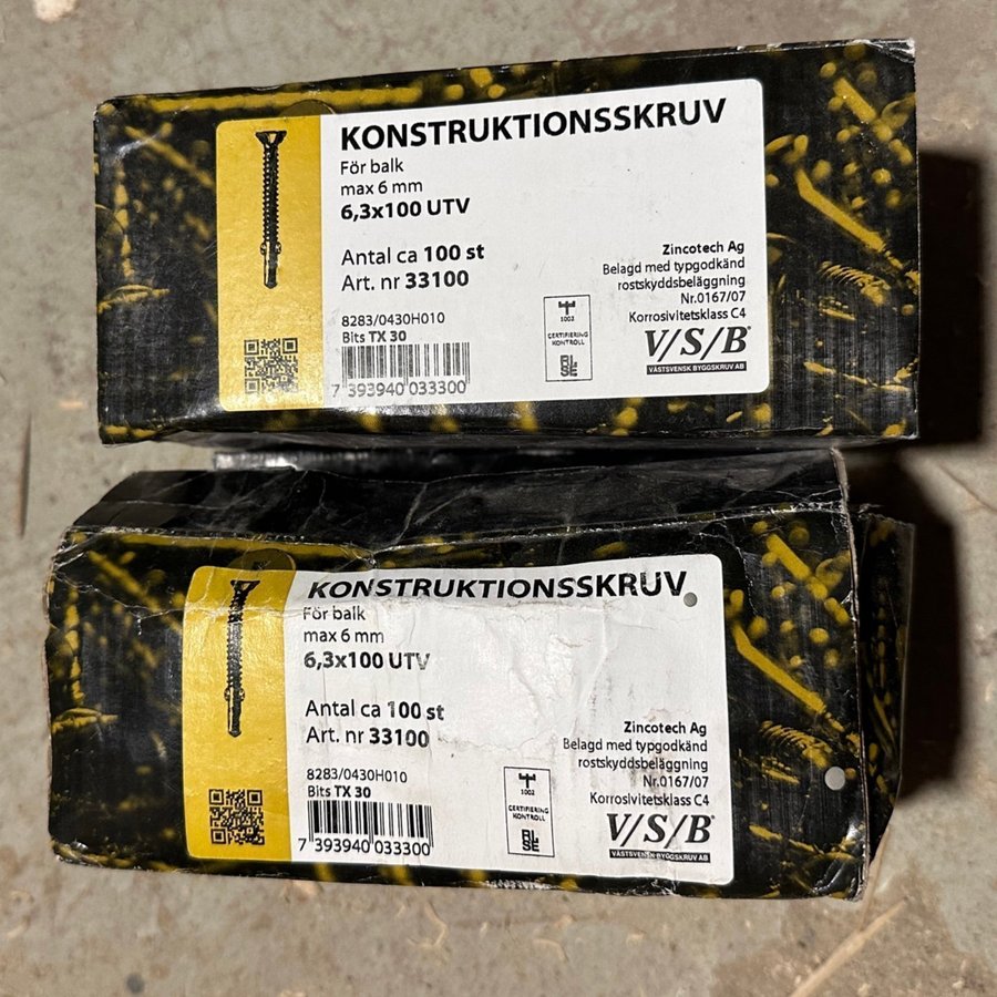 Konstruktionsskruv 6,3x100mm 100pack, 2st