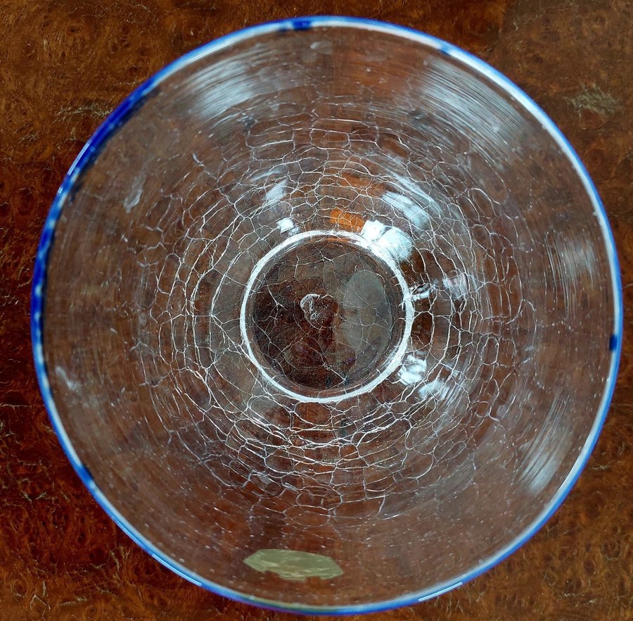4 små munblåsta glas + skål krackelerat glas Skansen Retro