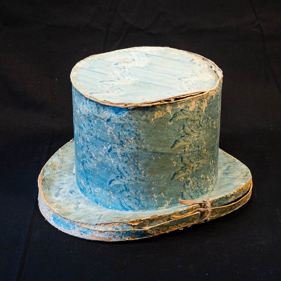 Hattask blåmarmorerad papp m hatt 18-1900-tal