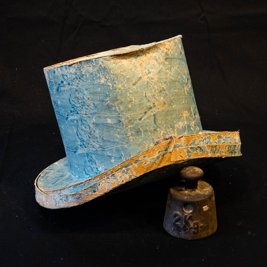 Hattask blåmarmorerad papp m hatt 18-1900-tal