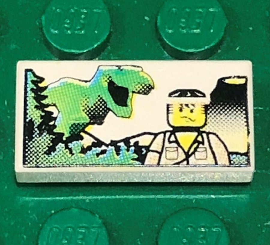 1 st LEGO Tile Platta 1 x 2 vit Rex Dino