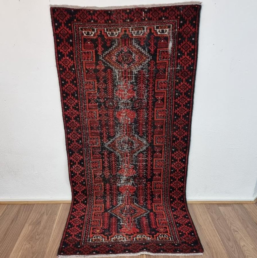 Äkta Vintage matta ca: 178x87 cm - 100% ull - Tvättad  klart - Handknuten