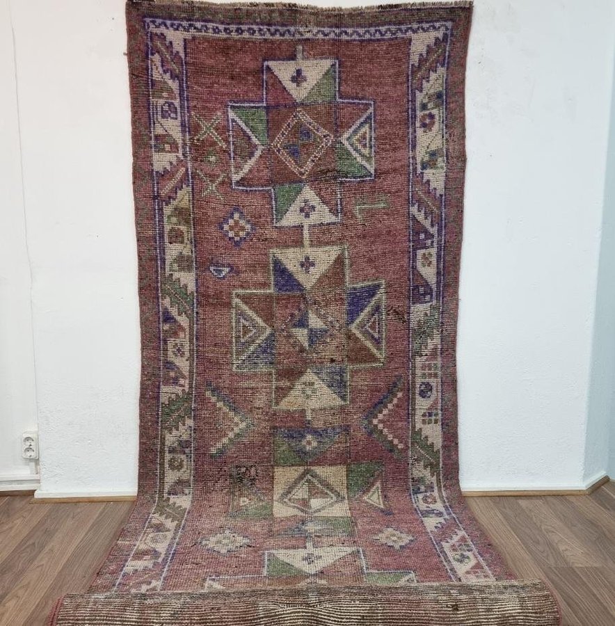 Äkta Vintage matta ca: 394x117 cm - 100% ull - Tvättad  klart - Handknuten